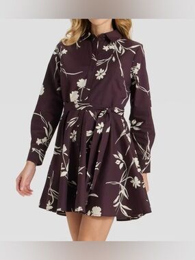 NWT Floral Shirtwaist Dress in Deep Brown